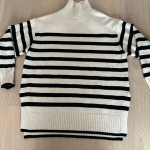 H&M Black and Cream Striped Turtleneck Sweater